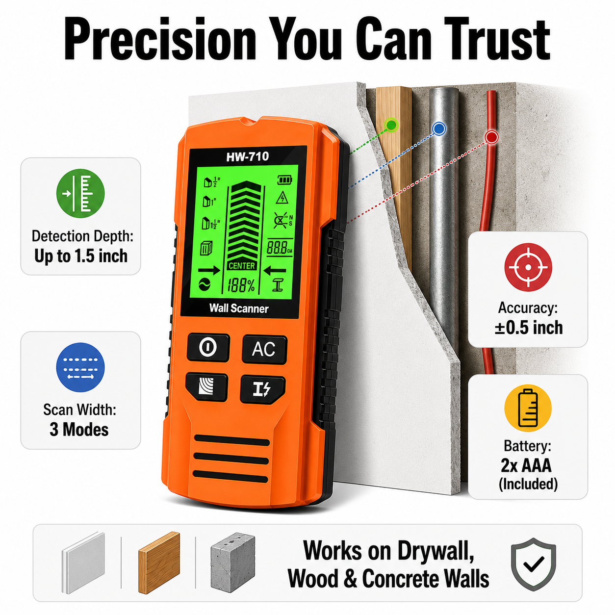 Multi-Function Metal, Wood & Cable Detector (Pack of 2)